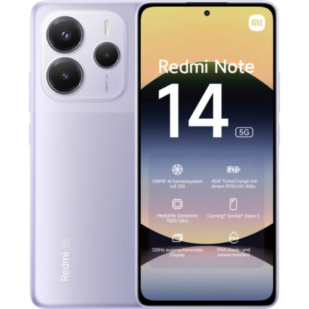 Xiaomi Redmi Note 14 5G 256GB, teléfono móvil (Morado lavanda, HyperOS, parte trasera de cuero vegano, 8 GB)